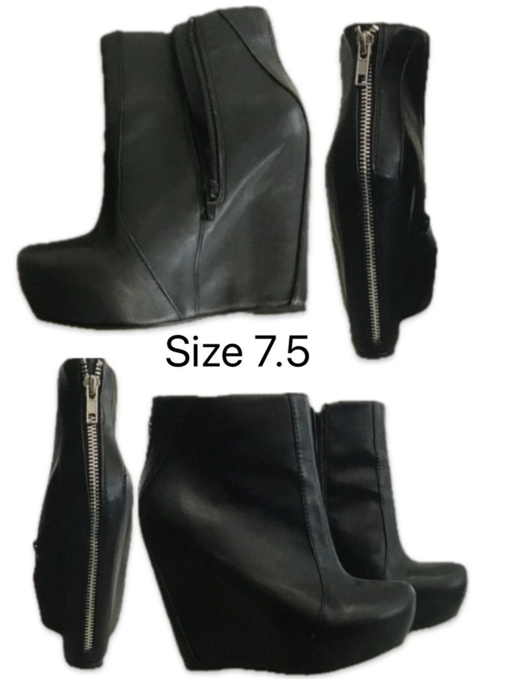 Le Chateau Black Wedge Ankle Boots Platform Rear Zip Modern Sexy Size 7.5